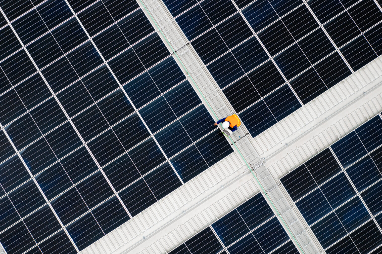 Illustration, solar panels and a man